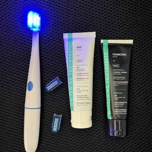 Teeth Whitening Kit: led toothbrush and activated charcoal toothpaste